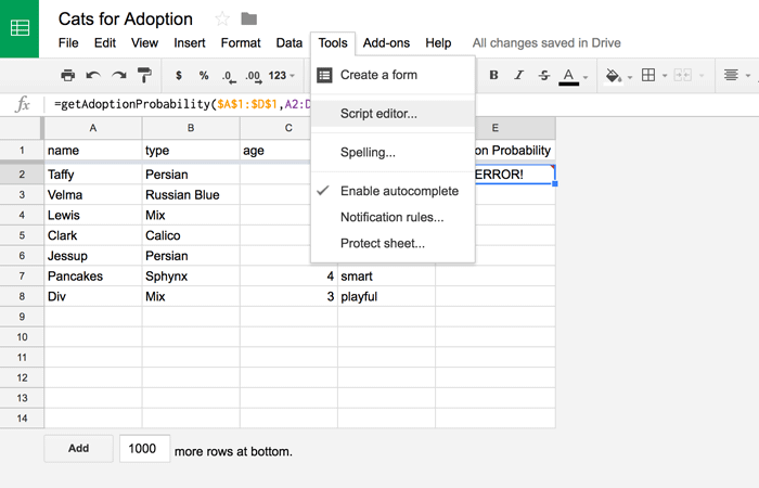 We write the function we want into the cell, then open the editor.